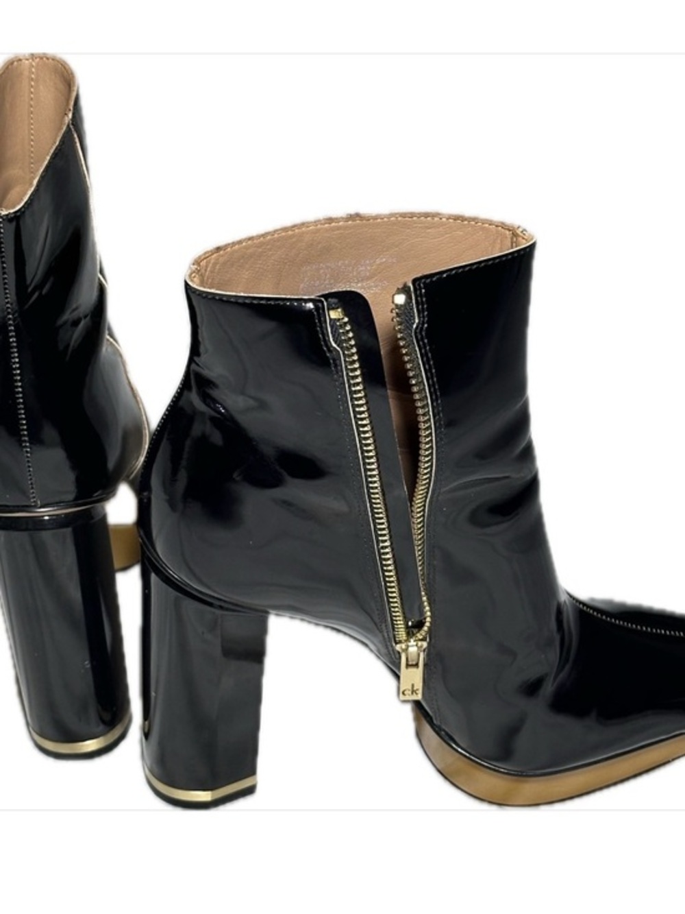 Calvin Klein Bernadette Platform Ankle Booties Patten Leather Black Size 7
